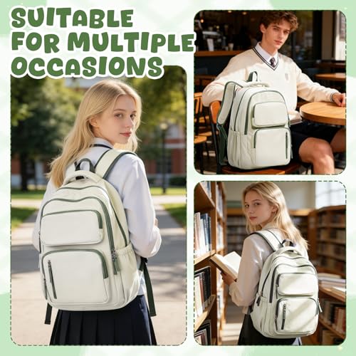 School Backpack for Women Men Lighweght Middle School Bookbag Casual Daypack Classic Collge High School Backpack Waterproof Travel Daypack - color: Beige&green