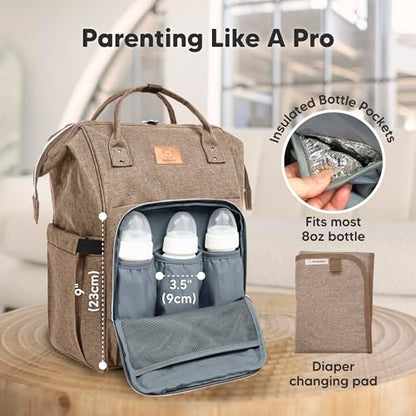 KeaBabies Baby Diaper Bag Backpack - Large Baby Bag for Boys, Girls, Waterproof Multi Function Travel Diaper Backpack with Changing Pad, Durable Travel Essentials for Moms and Dads (Coffee Brown) - color: Coffee Brown