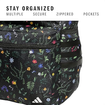 adidas Classic 3-Stripe Backpack for Laptop, School and Travel, 28L - color: Meadow Floral Black/Black/White/5.0