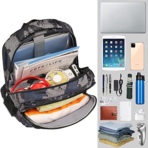 Jiefeike Laptop Backpack for Men, Extra Large Travel Backpack TSA Friendly Anti Theft Water-Resistant Bag Daypack for Work, Daily Computer Bookbag Fits 17 Inch Laptop Backpack - color: Camo-grey