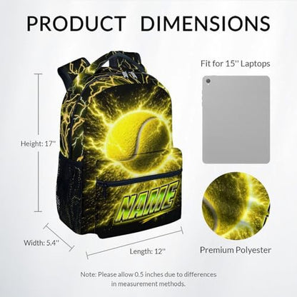 Boys Backpack Personalized School Backpacks for Kids Teens Sport Lovers, 17 Inch Custom Tennis Bookbags for Camping - color: Yellow