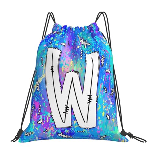 Drawstring Backpack Bag Sport Gym Sackpack Initial Blue Draw String Cinch Bags Bulk String Backpack Storage Bag for Women Men Letters W - color: Letters W