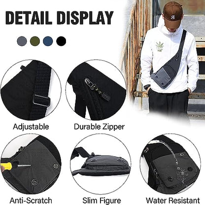 Peicees Water-resist Sling Bag Crossbody Bag for Men Slim Chest Backpack Man Purse Small Shoulder Bag for Travel Hiking - color: Army Green