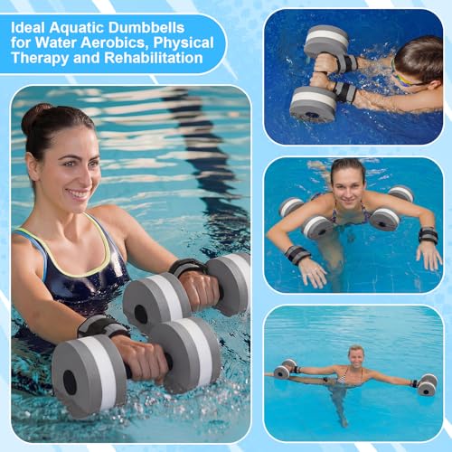 Hollowfly Water Aerobics Set, 4 Piece Pool Exercise Kit (2 Aquatic Dumbbells + 2 Ankle/wrist Weights), EVA Foam, Low-impact Workout - color: Grey, size: 1lb