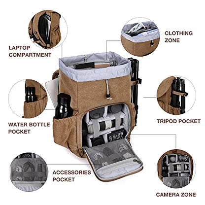 BAGSMART Camera Backpack, DSLR Camera Bag Backpacks for Photographers, Waterproof Anti-Theft Photography Backpack with 15 Inch Laptop Compartment, Khaki - color: C-khaki[single Buckle]