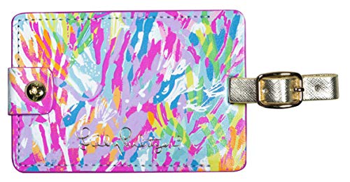 Lilly Pulitzer Leatherette Luggage Tag with Secure Strap, Colorful Suitcase Identifier for Travel - color: Sparkling Sands