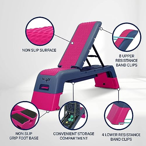 Yes4All Multifunctional Aerobic Deck - Versatile Fitness Station, Weight Bench, Aerobic Stepper, Plyometrics Box for Cardio Workouts and Strength Training - color: D. Hot Pink/Navy Blue