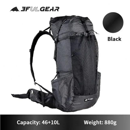 3F UL GEAR QiDian Pro UL 46+10L Backpack Outdoor Climbing Bag Camping Hiking Bags UHMWPE ultralight (Black) - color: Black