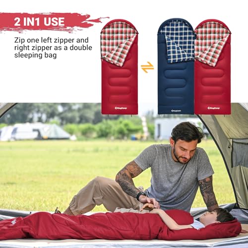 KingCamp 45°F Kids Sleeping Bag, Lightweight Waterproof & Compact Flannel Sleeping Bags Cold Weather & Warm Youth Essentials Gear Accessories for Camping, Fits 10-12 Children up to 4'7"-5'5" Tall - color: 8.6°F ~44.6°F Red Right
