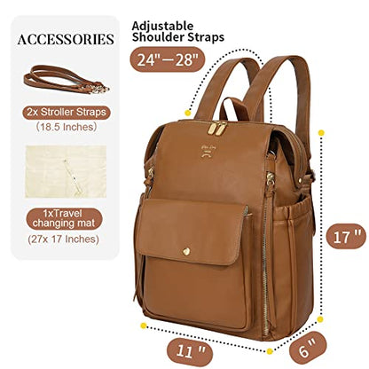 miss fong Diaper Bag Backpack Baby Diaper Bag for Girls and Boys, Leather Purse with 13 Pockets Diaper Bag Organizer,Changing Pad,Stroller Straps,4 Insulated Pockets - color: Brown