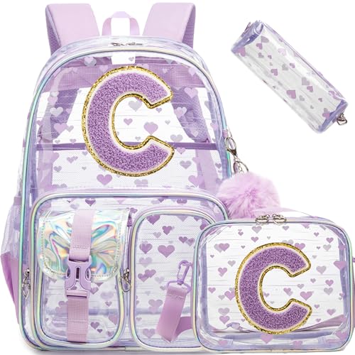 HTgroce Purple C Heavy duty Clear Backpack Kids Transparent Backpacks for School Girls Elementary Bookbag Stadium Concert College Approved See-Through School - color: Purple C