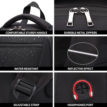 Laptop Backpack for Business Travel and Flight Water Resistant with USB Charging Port Lightweight Durable Large bag for Men and Women Fits 15.6 Inch Laptop Black