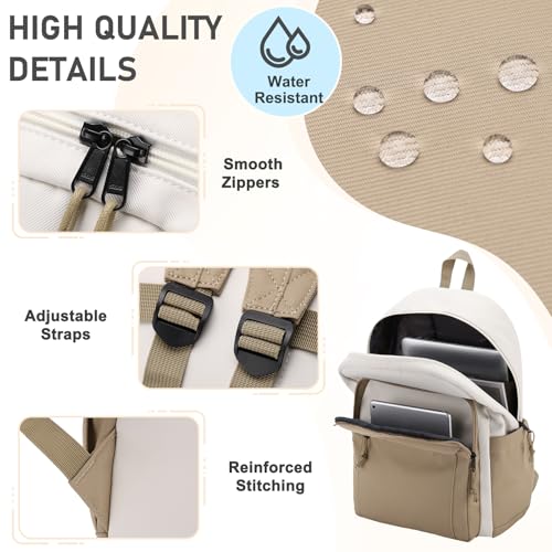 Kasqo School Backpack,Water Resistant Middle High School Bookbag for Teens Girls Boys School Bag Casual Women Men Daypack for Travel College White Khaki - color: White Khaki