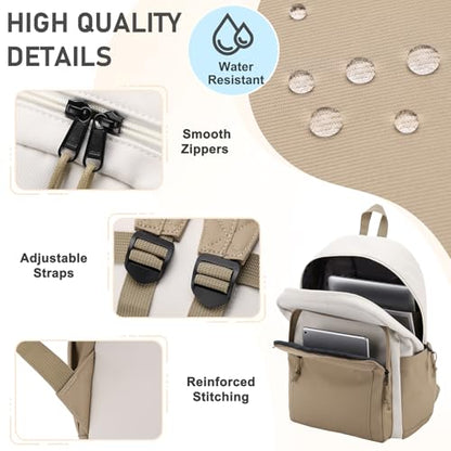 Kasqo School Backpack,Water Resistant Middle High School Bookbag for Teens Girls Boys School Bag Casual Women Men Daypack for Travel College White Khaki - color: White Khaki