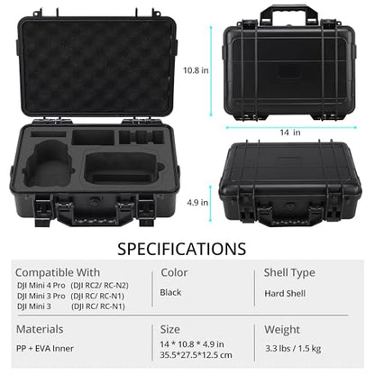 Professional Mini 4 Pro Hard Case, Waterproof Travel Carrying Case Bag for DJI Mini 4/3 Pro, with RC-N2/RC 2 Remote & Accessories - color: Mini 3/4 Pro Hard Case
