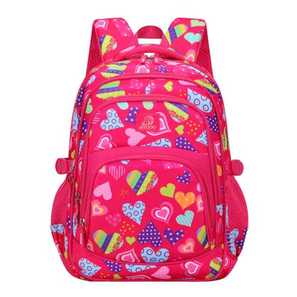 MYGOO Girls School Backpack Grove Heart Magenta Bookbag for Elementary Middle School Ages 5-12, 17 inch Large Capacity 24L Kids Student Travel Bags - color: Grove Heart Magenta