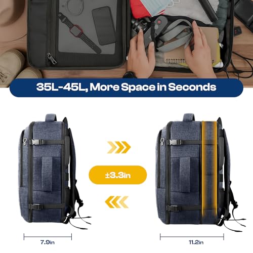 Carry on Backpack, 35L-45L Expanable Travel backpack,TSA Airplane Approved, Daypack Weekender Bag Fits 17 Inch Laptop, Travel Gifts for Men, Blue - color: Blue, size: XX-Large
