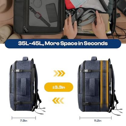 Carry on Backpack, 35L-45L Expanable Travel backpack,TSA Airplane Approved, Daypack Weekender Bag Fits 17 Inch Laptop, Travel Gifts for Men, Blue - color: Blue, size: XX-Large