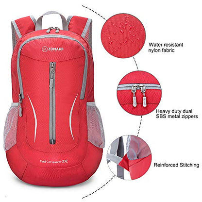 ZOMAKE Ultra Lightweight Packable Backpack 25L, Foldable Hiking Backpacks Water Resistant Small Folding Daypack for Travel(Bright Red) - color: Bright Red