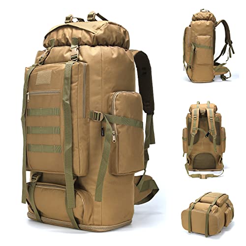 100L Hiking Camping Backpack MOLLE Rucksack Waterproof Daypack for Traveling (Khaki) - color: Khaki