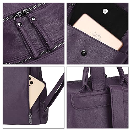 Uromee Backpack Purse for Women Vegan Leather Ladies Fashion Travel Shoulder Bag Convertible - color: 240 Purple