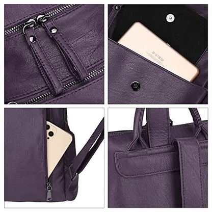 Uromee Backpack Purse for Women Vegan Leather Ladies Fashion Travel Shoulder Bag Convertible - color: 240 Purple