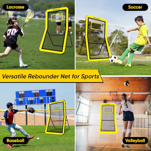 Happy Jump 7x4 FT Pro Lacrosse Rebounder Training Set with 5 Adjustable Angles, Heavy-Duty Bounce Back Net Frame, Includes Lacrosse Ball & Baseball, Portable for Outdoor Practice
