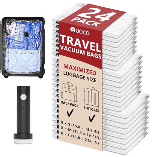 Travel Vacuum Bags for Clothing with Rechargeable Electric Pump, Compression Packing Cubes Organizer Storage for Luggage Suitcase, Space Saver Seal Bags for Vacation Cruise, 24 Combo - style: 24 Combo