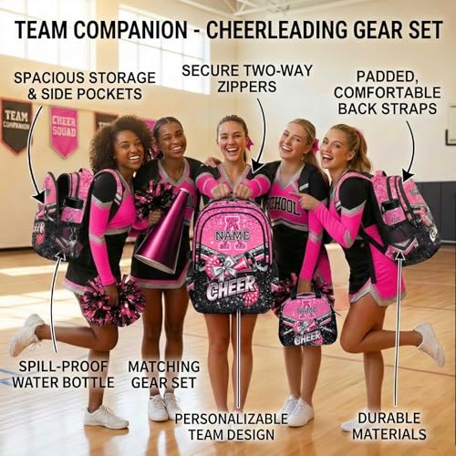 Custom Cheer Backpack with Initial, Glitter Cheerleading Backpack for Girls Cheerleader Gifts 17 Inch Bookbag for Elementary Middle School Travel - color: Pink