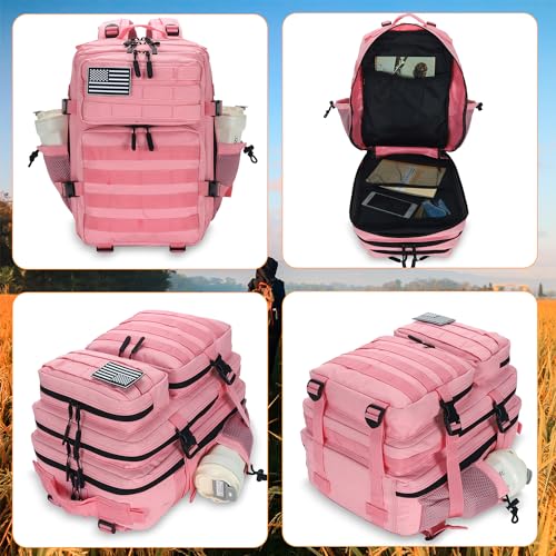 Lovelinks21 25L Tactical Backpack for Men and Women Military Backpack Small Assault Pack Molle Backpack Bug Out Bag Travel Rucksack Daypack (Pink) - color: Pink