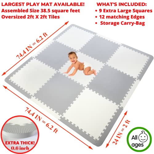 Extra Large Baby Play Mat Tiles Thick Foam Non-Toxic Floor Puzzle Mat Interlocking Activity Playmat for Infants Toddlers Kids Crawling Tummy Time 74x74 Inches (Grey/White) - color: Grey/White