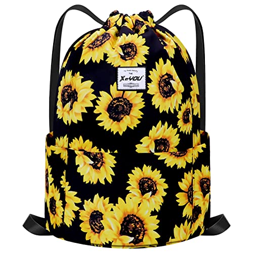 XEYOU Drawstring Sports Backpack Lightweight Gym Yoga Sackpack Shoulder Rucksack Casual Outdoor Daypack for Women and Men | Lightweight - color: Sunflowers Pattern