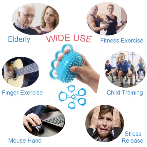 Hand Exerciser Ball and Finger Stretcher, Hand Grip Strengthener Trainer, Squeeze Balls, Wrist Pain Relief (Blue) - color: Blue