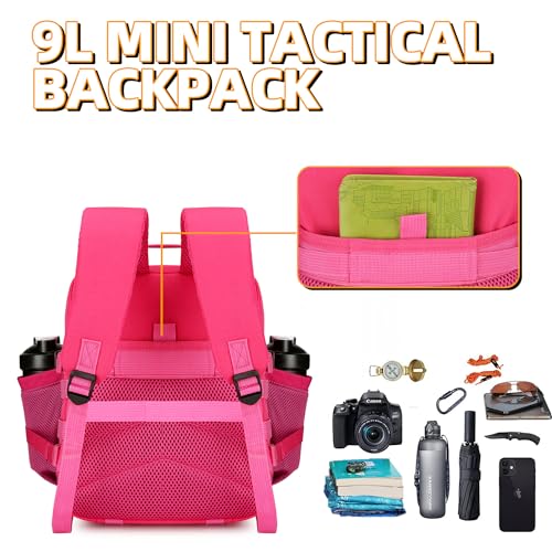 9L Mini Tactical Backpack for Men and Women Tactical Backpack Small for Hiking Small Tactical Bag Fitness Pack - color: Rose Red