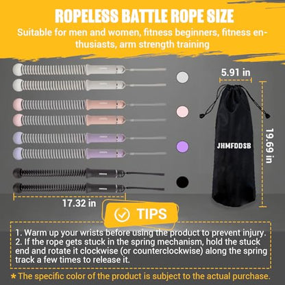 Ropeless Battle Ropes, Upgraded Heavy Duty Portable Cordless Battle Ropes for Home Gym with Poster & Non-Slip Soft Handles for Wrist Protection, Exercise Rope for HIIT and Low-Impact Aerobic Training