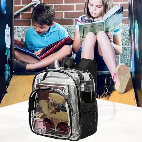 Clear Backpack Stadium Approved 12x12x6 Small Clear Backpack for Concert,Work,Festival,Security,Stadium - color: Black