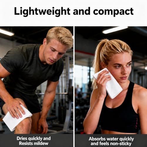 5-Pack Sweat Absorbing Handkerchiefs Quick-Dry Sport Microfiber Pocket-Sized Sweat Hand Towels for Glasses Gym Running Sports Work Travel & Outdoor Activities (White)