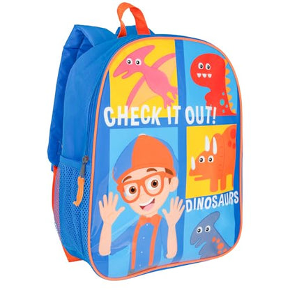 AI ACCESSORY INNOVATIONS Blippi Backpack for Boys & Girls, Kids 15" School Bag Featuring Blippi & His Dinosaur Friends, Blue - color: Blippi