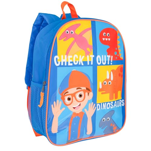 AI ACCESSORY INNOVATIONS Blippi Backpack for Boys & Girls, Kids 15" School Bag Featuring Blippi & His Dinosaur Friends, Blue - color: Blippi