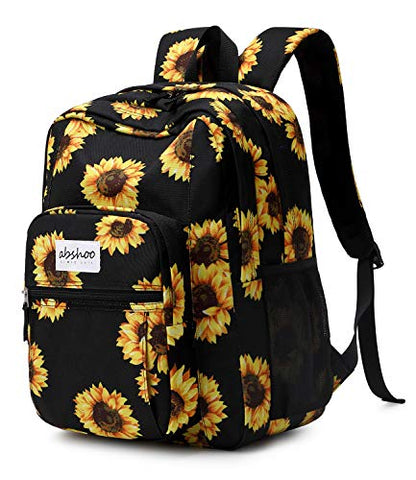 abshoo Classical Basic Womens Sunflower School Backpack For Teen Girls Water Resistant College Bookbag (Sunflower Black) - color: Sunflower Black, size: 16.5 Inc