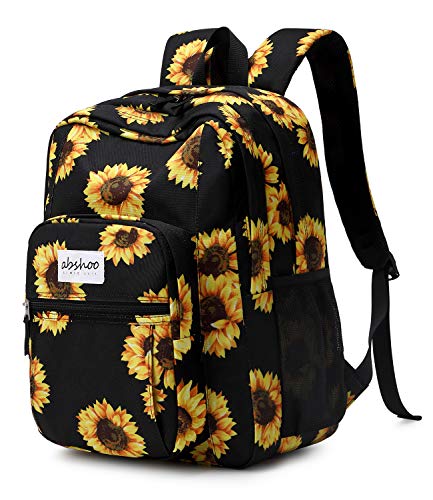 abshoo Classical Basic Womens Sunflower School Backpack For Teen Girls Water Resistant College Bookbag (Sunflower Black) - color: Sunflower Black, size: 16.5 Inc