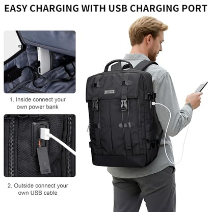 WITZMAN Travel Laptop Backpack for Men Fit 16 inch Computer Carry-on Airline Approved with USB Charging Port(B716 Black) - color: Black