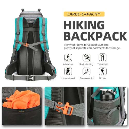 King'sGuard 60L Hiking Backpack for Men and Women Lightweight Camping Hiking Backpack with Rain Cover Large Waterproof Travel Backpack Backpacking Pack (Lake Blue) - color: Lake Blue