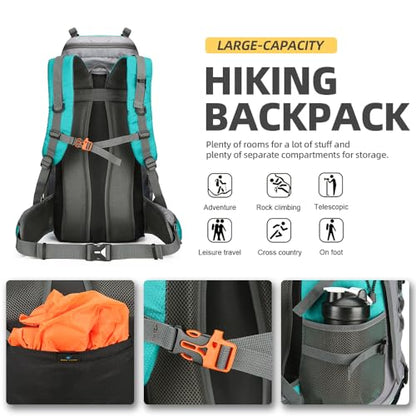 King'sGuard 60L Hiking Backpack for Men and Women Lightweight Camping Hiking Backpack with Rain Cover Large Waterproof Travel Backpack Backpacking Pack (Lake Blue) - color: Lake Blue