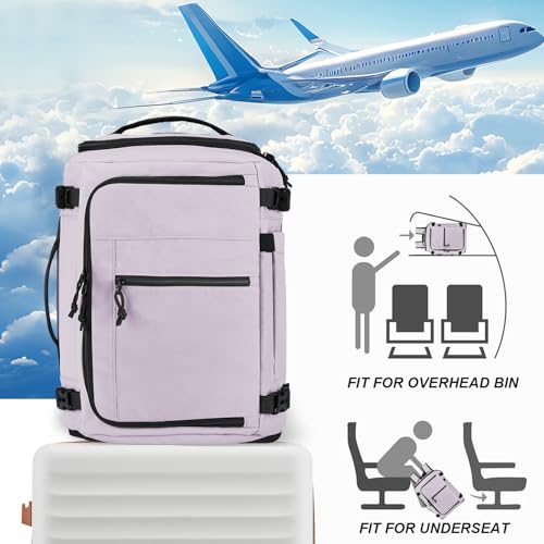 Carry On Travel Backpack Flight Approved Laptop Backpack Business Work Backpack for Women Men Large Capacity Casual Daypack with Wet/Dry Separation Pockets, Purple - color: Purple, style: B