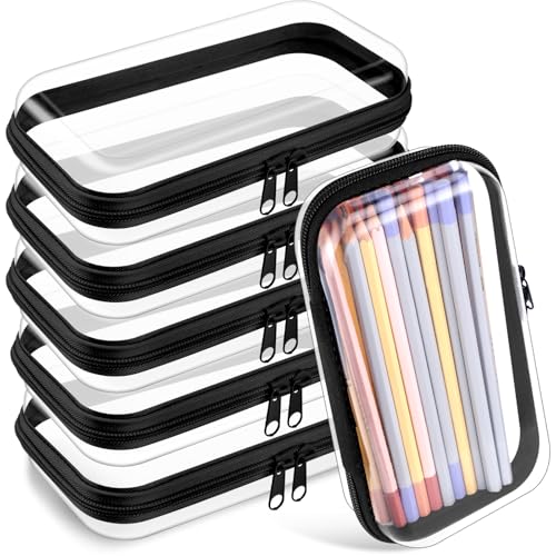 Sanwuta 6 Pcs Clear Hard Zipper Case Plastic Zipper Pouches Transparent Makeup Bag Pencil Case Pouches Toiletry Diaper Bag for Travel Toy Storage Organizer Bins(Black,7.48 x 3.94 x 2 Inch) - color: Black, size: 7.48 x 3.94 x 2 Inch