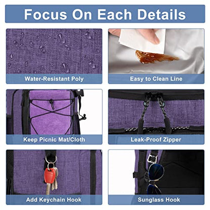 HXLGMD Backpack Coolers Insulated Leak Proof 30 Cans, Soft Sided Insulated Cooler Bags Ice Chest Backpack for Beach Travel Camping, with Reusable Ice Packs - color: Purple