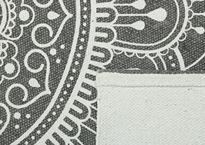 Hand Woven 100% Cotton Yoga Mat- Thick Handloom Made in India- for Gym Floor Exercise - Runner for Bedroom - color: Grey