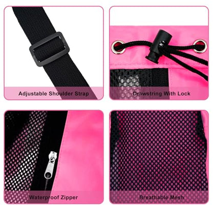 Mesh Beach Backpack with Wet Pocket Drawstring Pool Bag Waterproof Swimming Bag Gym Backpack for Men & Women - color: Rose