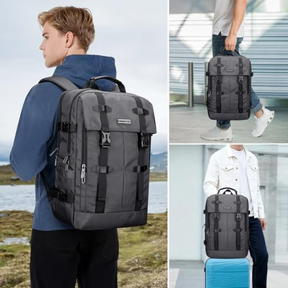 WITZMAN Travel Laptop Backpack for Men Fit 16 inch Computer Carry-on Airline Approved with USB Charging Port(B716 Silvery Grey) - color: Silvery Grey
